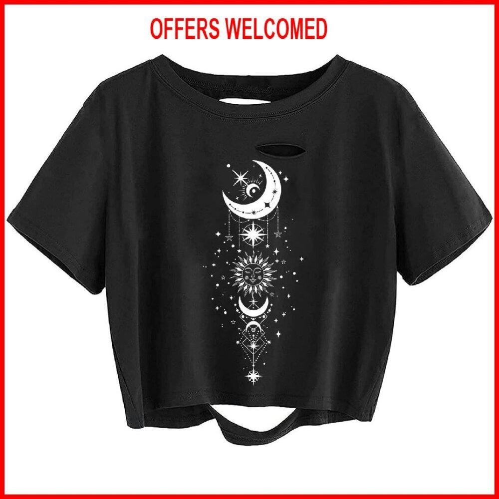 Women's Cotton Cropped Graphic Tee Short Sleeve Casual Top